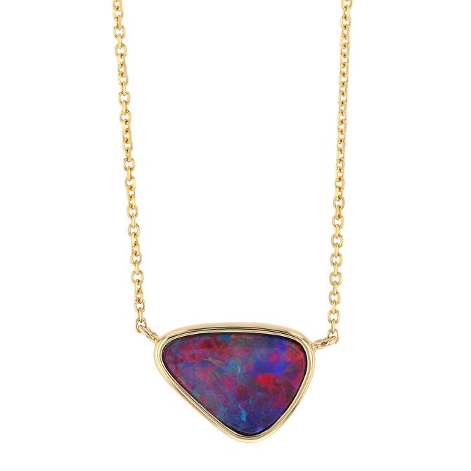 Triangle Bezel Set Opal Necklace in Yellow Gold