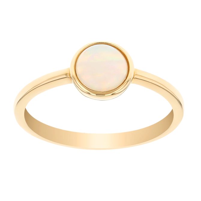 Round White Opal Bezel Set Ring in Yellow Gold