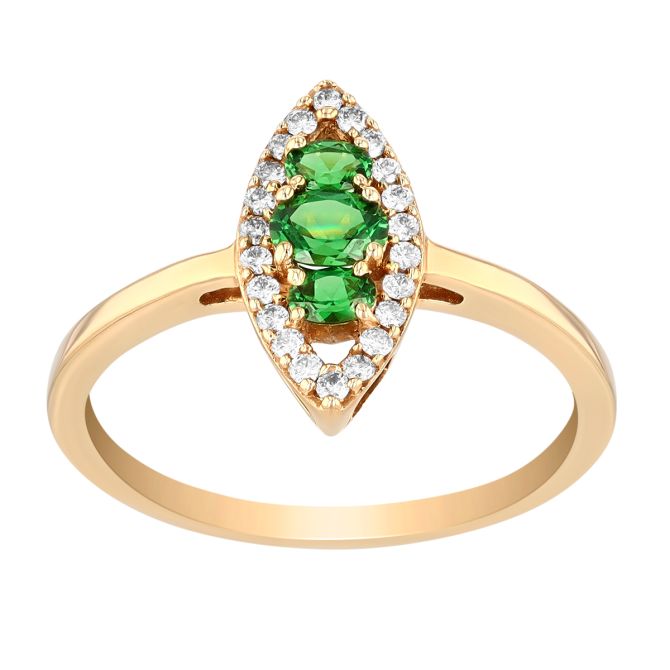 Oval Tsavorite Garnet & Diamond Marquise Shaped Ring in Yellow Gold