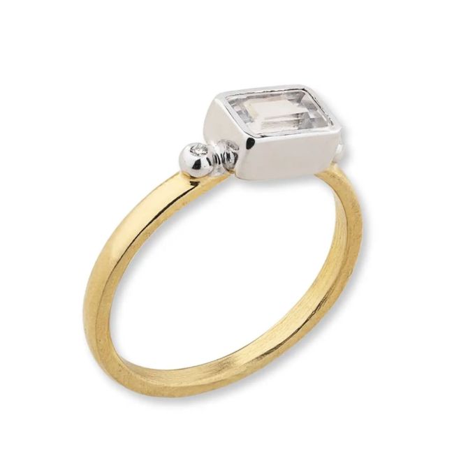 Lika Behar Love Bezel Set Baguette Moonstone & Diamond Ring in Two Tone