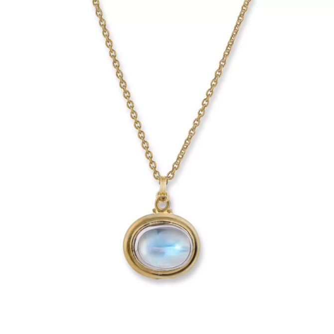 Lika Behar Moondance Bezel Set Oval Cabochon Moonstone Pendant in Two Tone, 18"