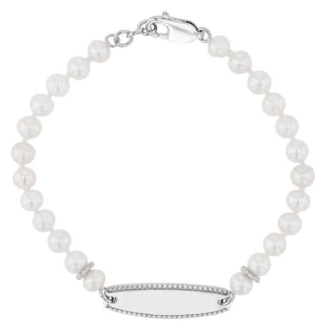 Children's Cultured Pearl Bead Engravable Bracelet in Sterling Silver, 6.25"