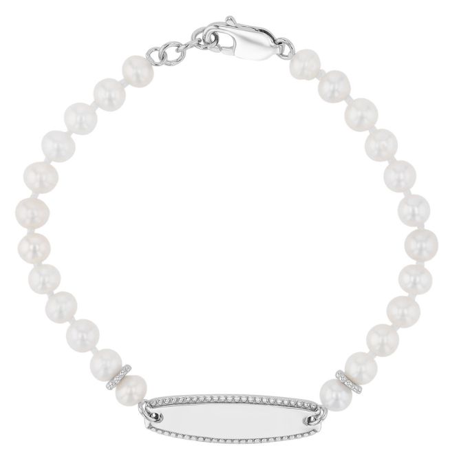 Children's Cultured Pearl Bead Engravable Bracelet in Sterling Silver, 5.75"