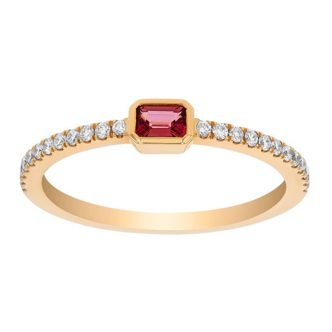 Bezel Set Emerald Cut Tourmaline & Diamond Ring