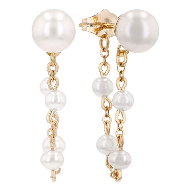 Freshwater Cultured Pearl Front-to-Back Chain Dangle Earrings in Yellow Gold