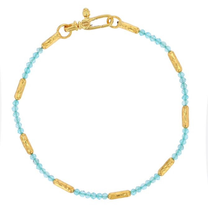 Gurhan Blue Apatite & 24K Yellow Gold Bead Bracelet, 7.25"