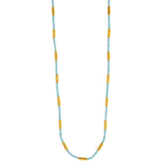 Gurhan Blue Apatite & 24K Yellow Gold Bead Necklace, 18"