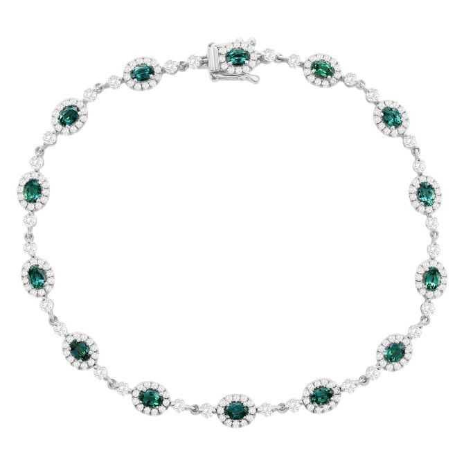 Oval Alexandrite & Diamond Halo Bracelet in White Gold