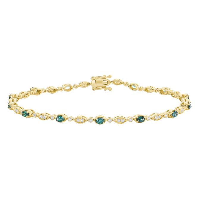 Oval Alexandrite & Diamond Alternating Pattern Bracelet in Yellow Gold