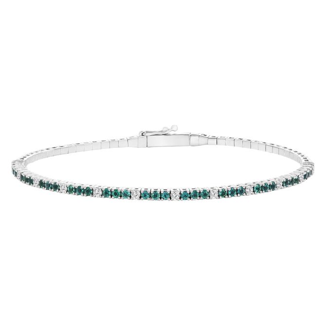 Round Alexandrite & Diamond Alternating Pattern Tennis Bracelet in White Gold