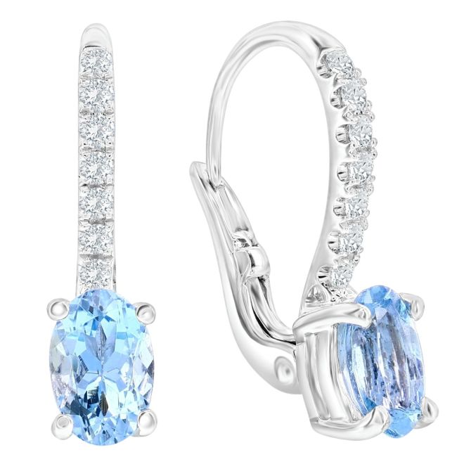 Oval Aquamarine & Diamond Drop Earrings in White Gold