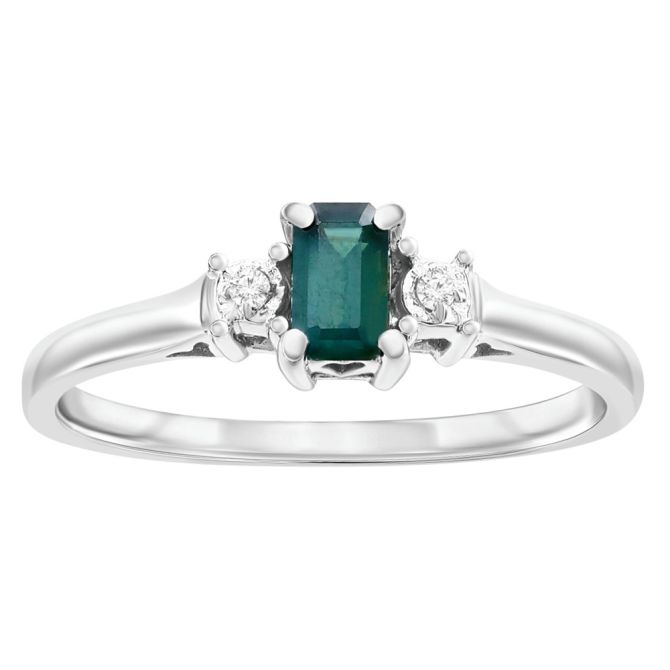 Emerald Cut Alexandrite & Diamond Side Stone Ring in White Gold