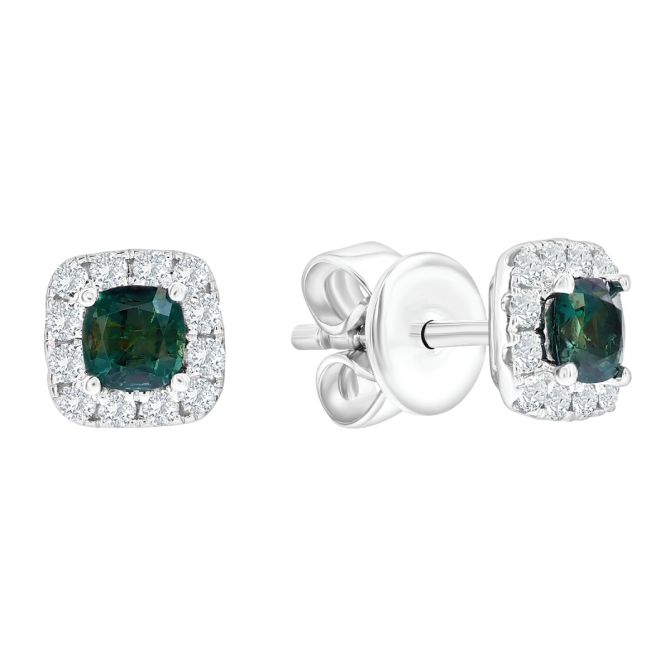 Cushion Cut Alexandrite & Diamond Halo Stud Earrings