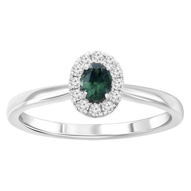 Oval Alexandrite & Diamond Halo Ring in White Gold