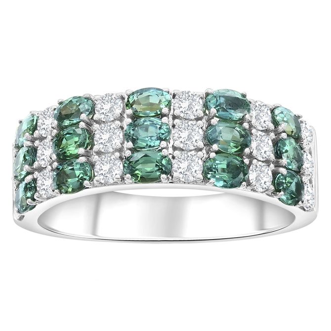 Oval Alexandrite & Diamond 3 Row Ring in White Gold