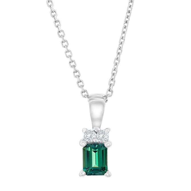 Emerald Cut Alexandrite & Diamond Pendant in White Gold