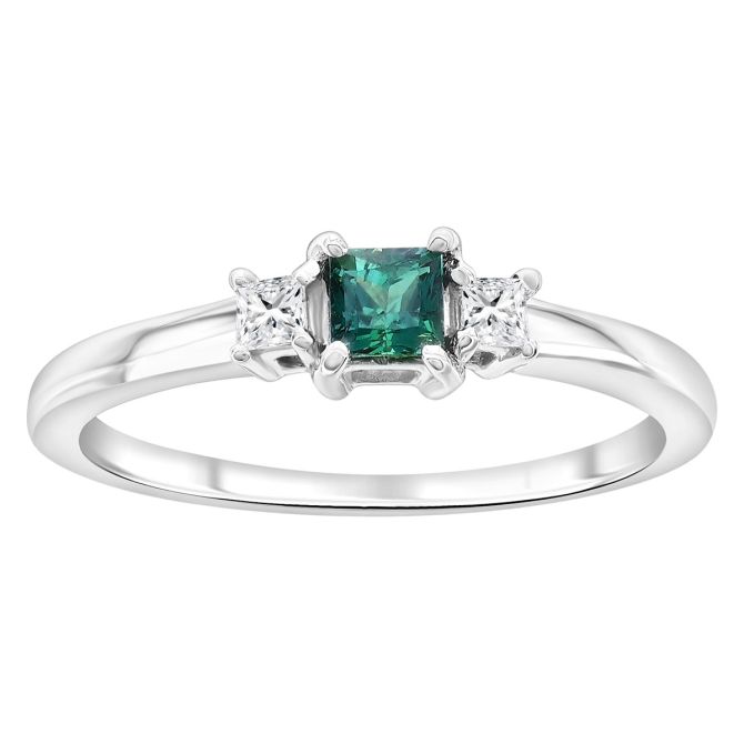 Princess Cut Alexandrite & Diamond Side Stone Ring in White Gold