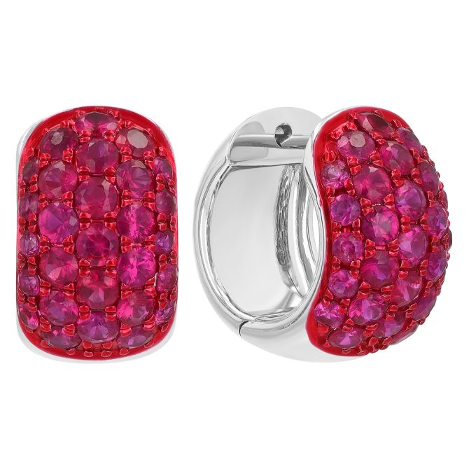 Pink Sapphire Pave Curved Huggie Hoop Earrings in White Gold