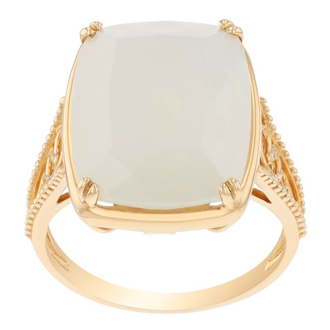 Cushion Moonstone Ring with Milgrain & Filigree in Yellow Gold