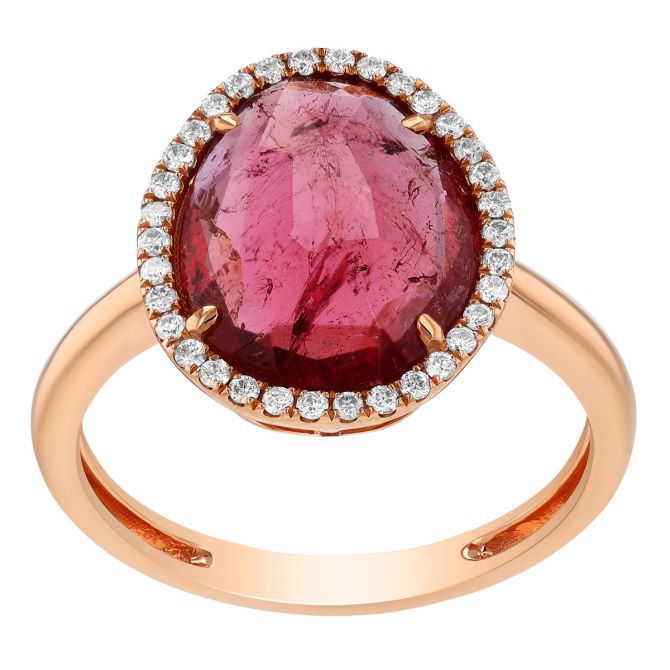 Round Pink Tourmaline & Diamond Halo Ring in Rose Gold