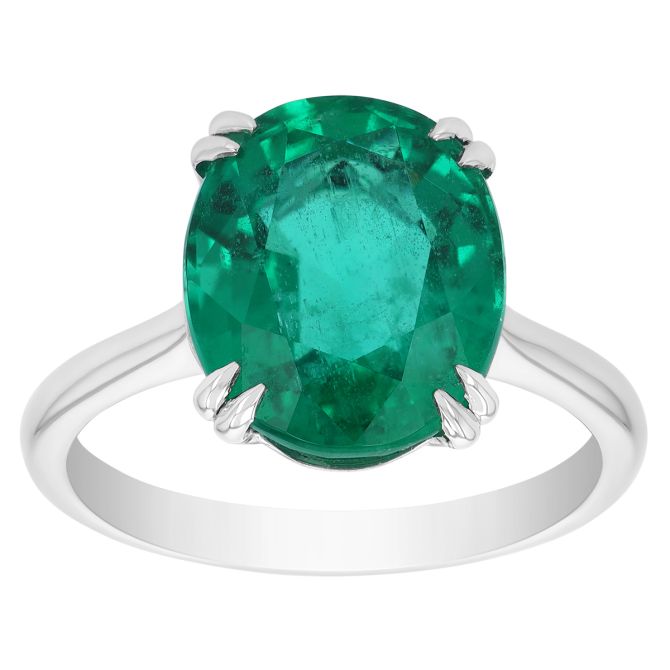 Oval Emerald Solitaire Ring in White Gold