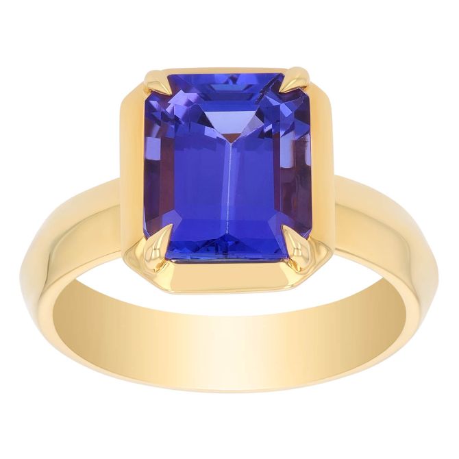 Emerald Cut Tanzanite Solitaire Ring in Yellow Gold