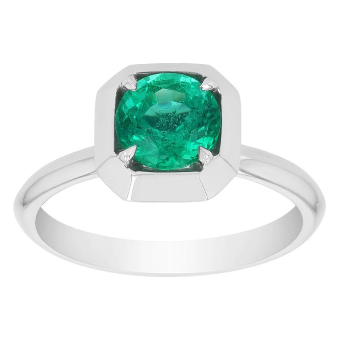 Round Emerald Square Ring in White Gold