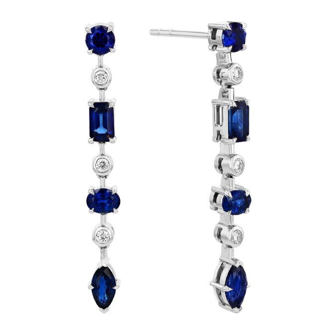 Multi-Shape Sapphire & Diamond Dangle Earrings in Yellow Gold