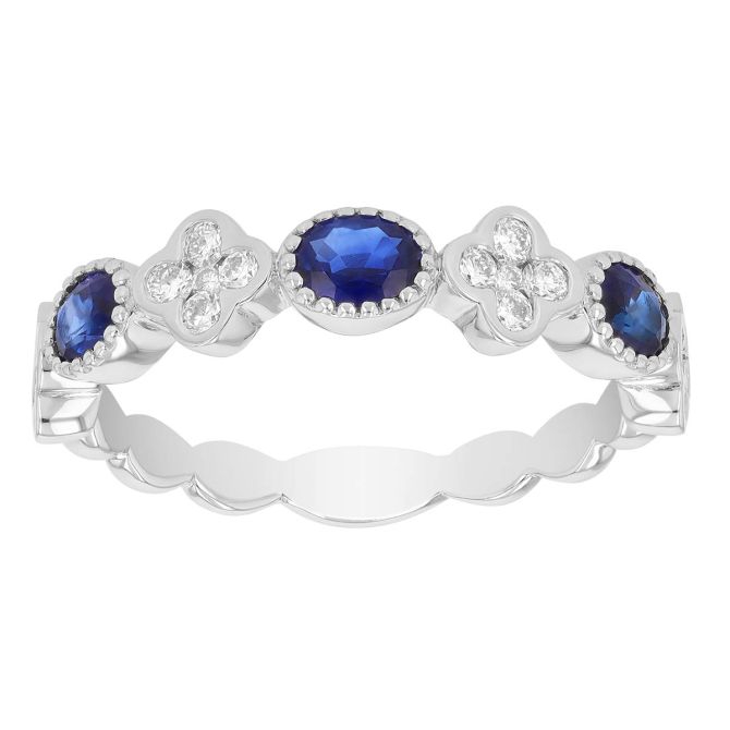 Bezel Set Oval Sapphire & Diamond Cluster Ring in White Gold