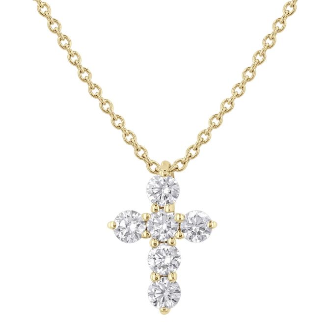 Diamond Cross 6 Stone Necklace in 14K Gold, 18", 0.25 cttw