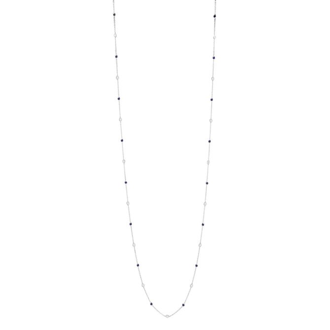 Sapphire & Marquise Diamond Bezel Set Station By  Yard Necklace in White Gold, 33"