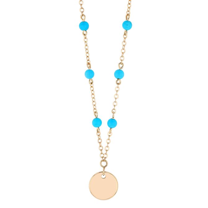 Yellow Gold Medallion Pendant with Turquoise Station Chain, 18"