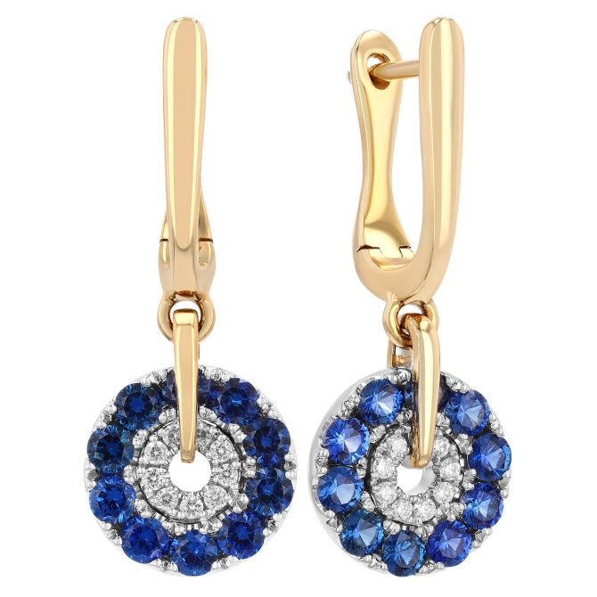 Frederic Sage Firenze Sapphire & Diamond Circle Dangle Earrings in Two Tone