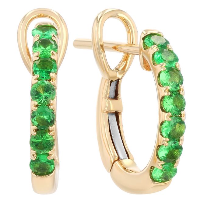 Frederic Sage Tsavorite Garnet Huggie Hoop Earrings in Yellow Gold