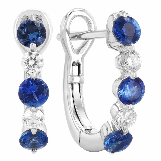 Frederic Sage Sapphire & Diamond Alternating Huggie Hoop Earrings in White Gold