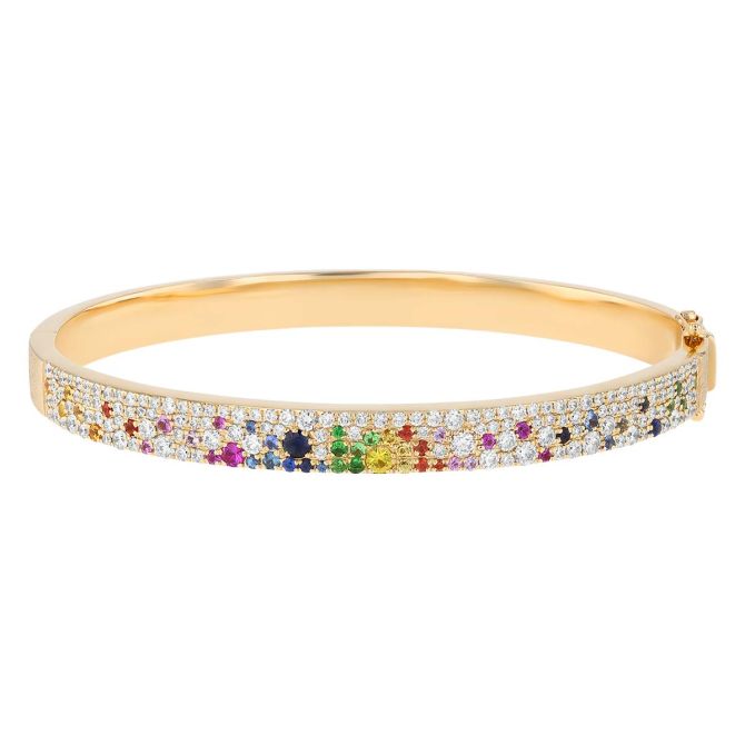 Mixed Gemstone & Diamond Pavé Bangle Bracelet in Yellow Gold