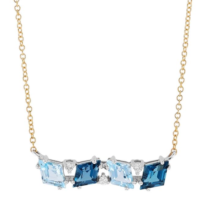 Topaz & Diamond Cluster Bar Necklace in Two Tone