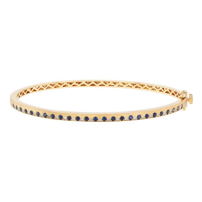 Sapphire & Diamond Alternating Bangle Bracelet in Yellow Gold