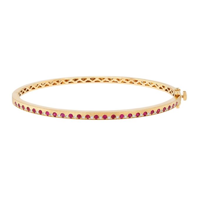 Ruby & Diamond Alternating Bangle Bracelet in Yellow Gold