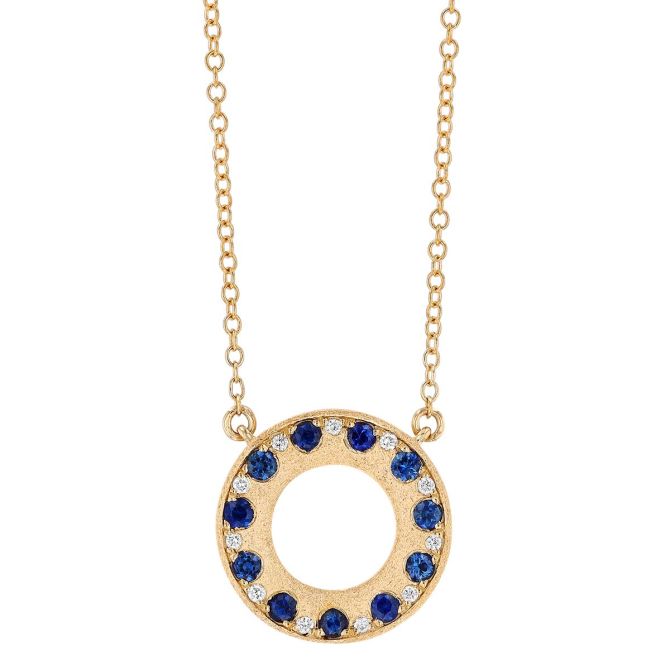 Sapphire & Diamond Open Circle Pendant in Yellow Gold