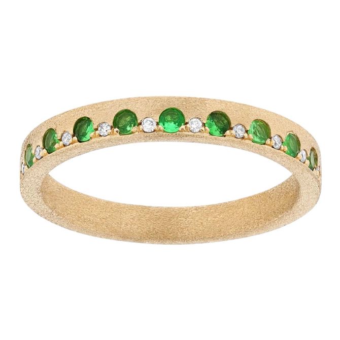 Tsavorite Garnet & Diamond Alternating Ring in Yellow Gold