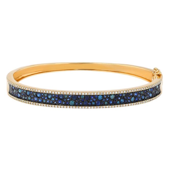 Sapphire Pavé & Diamond Outline Bangle Bracelet in Yellow Gold