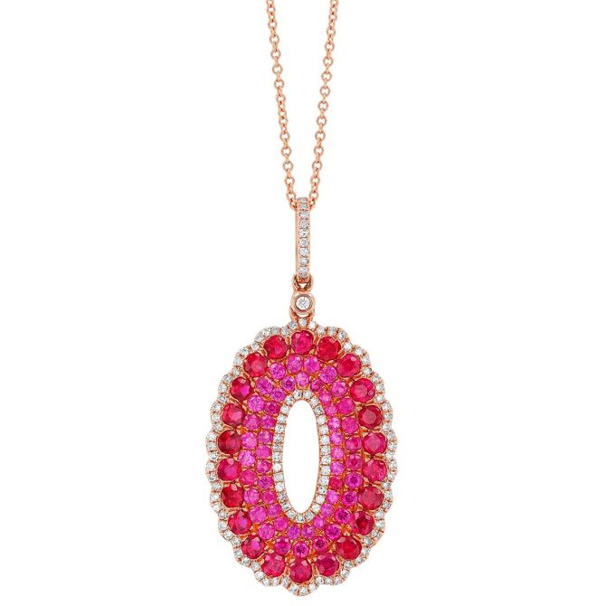 Ruby Pavé & Diamond Oval Scalloped Pendant in Rose Gold