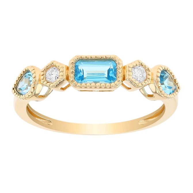 Mixed Shape Topaz & Diamond Bezel Set Ring in Yellow Gold