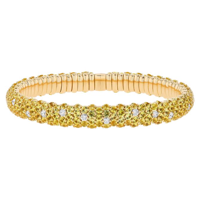 Zydo Yellow Sapphire & Diamond Pave Rounded Stretch Bracelet in Yellow Gold