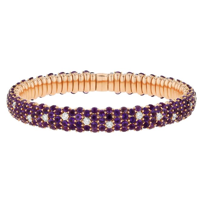 Zydo Amethyst & Diamond Pave Rounded Stretch Bracelet in Rose Gold