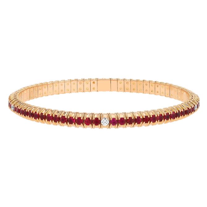 Zydo Ruby & Diamond Prong Set Flex Bracelet in Rose Gold