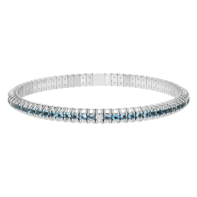 Zydo Blue Topaz & Diamond Prong Set Flex Bracelet in White Gold