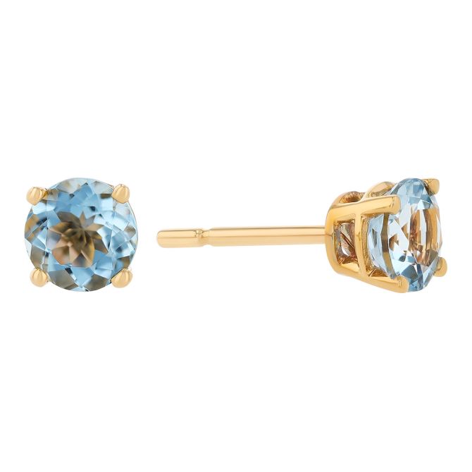 Round Aquamarine Stud Earrings in Yellow Gold, 5 mm