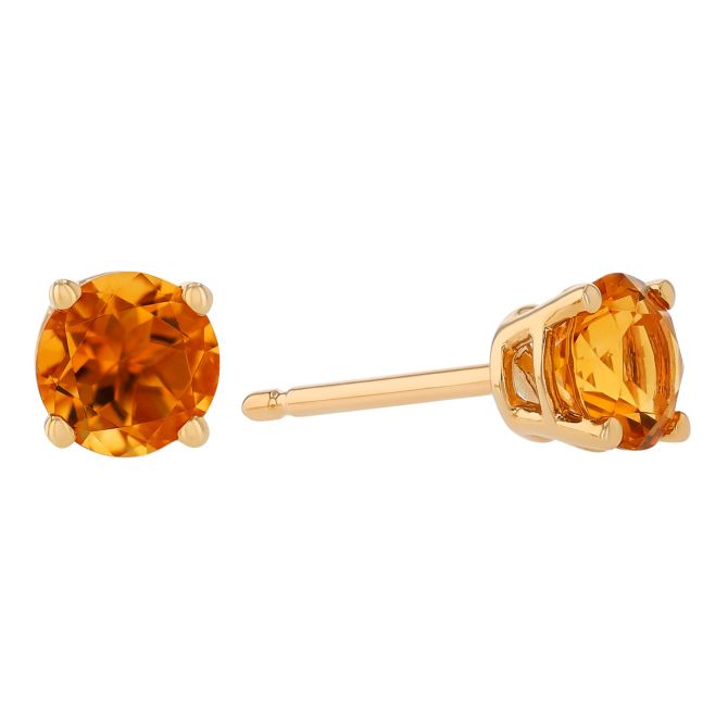 Round Citrine Stud Earrings in Yellow Gold, 5 mm